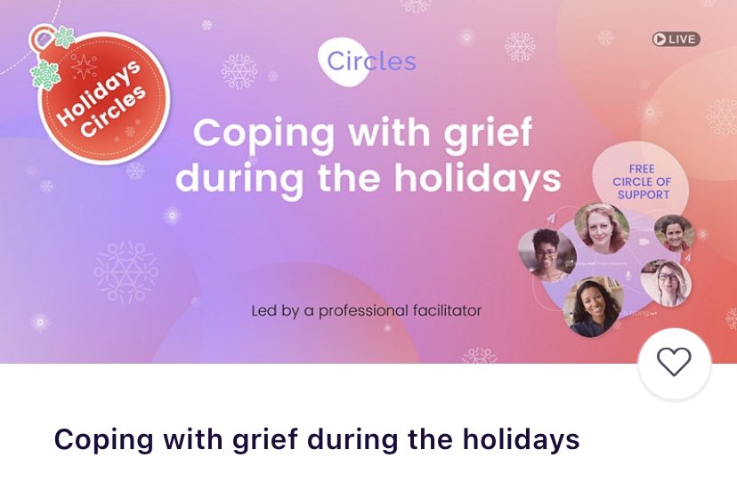 KL4amriser's tweet photo. Find support through the holiday season! Free One Time Weekly sessions. https://t.co/GUlF29iS9r @goodgriefapp @CirclesSupport https://t.co/24rajk0umR