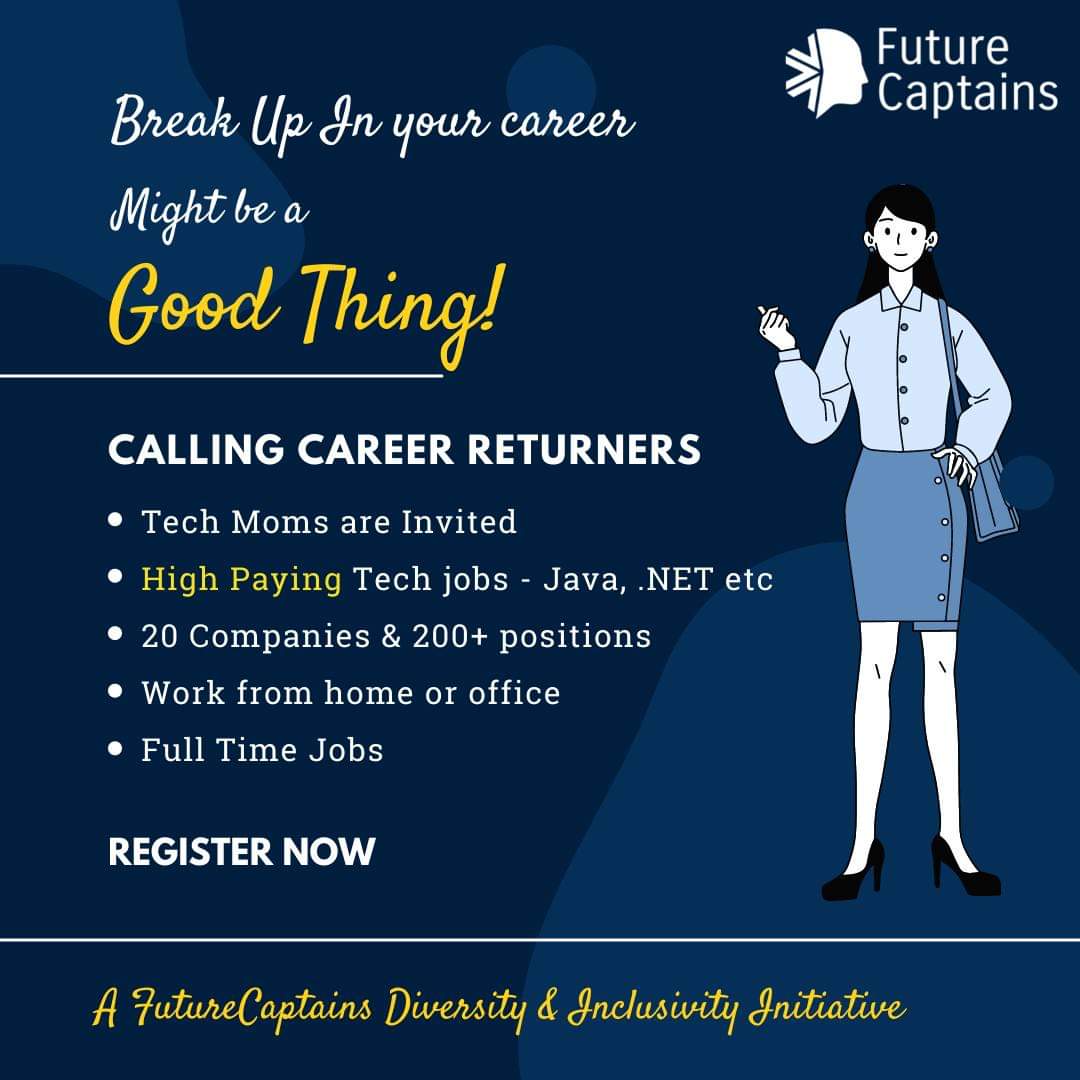 tamilselvanm's tweet photo. Calling all the career returners out there!
20 MNC's are open to hire Career Returners who are technically skilled. 
Register Here NOW!
https://t.co/u99dFEtfV0 https://t.co/rtxdZBrSyK