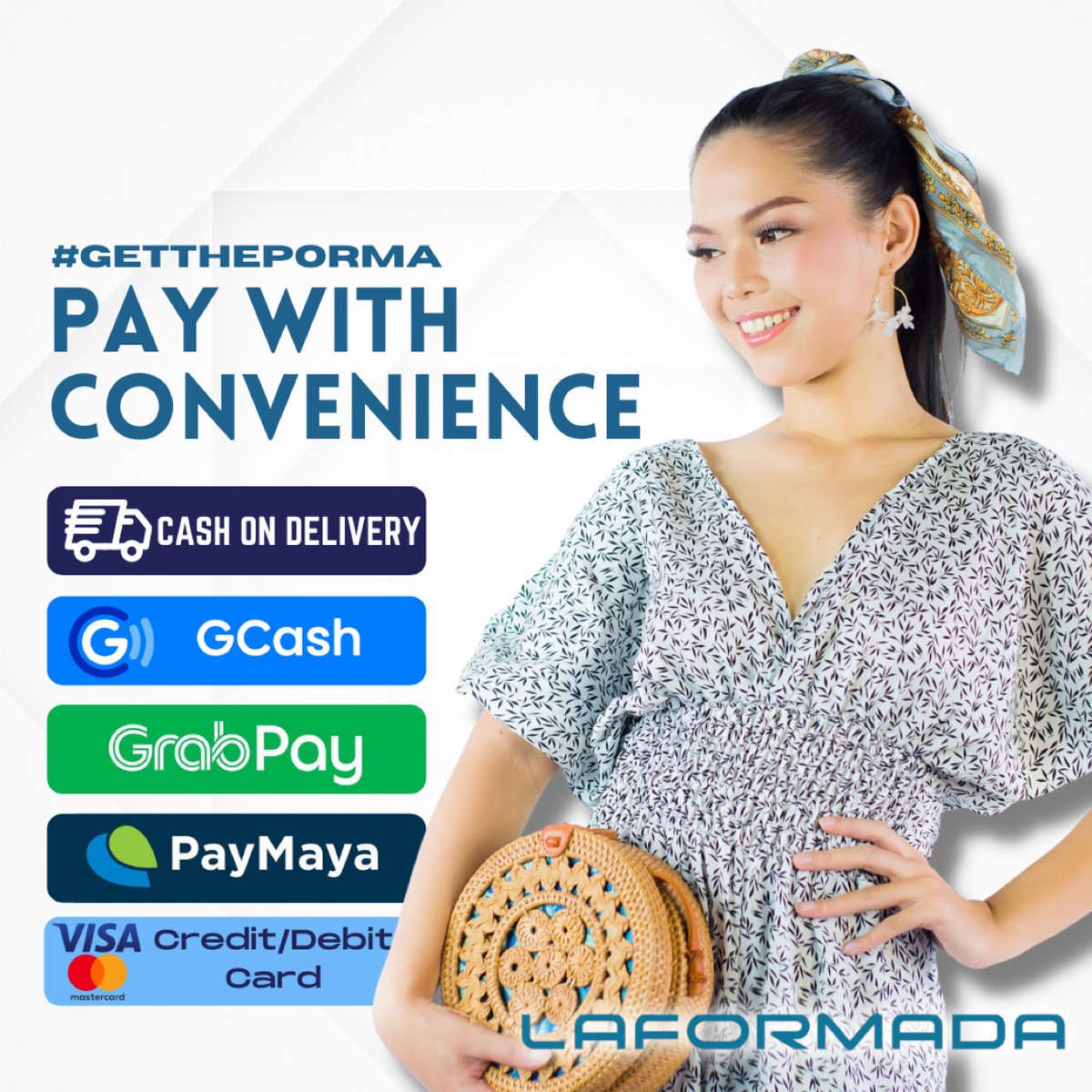 laformadaph's tweet photo. GET YOUR FASHION OUTFIT OF CHOICE AND PAY AT YOUR OWN CONVENIENCE.

We accept payment through COD, GCash, GrabPay, PayMaya, and/or Debit/Credit Card.

#laformada #gettheporma #paywithconvenience #yournewfashionbestie #wearelaunching https://t.co/LxMTFLtXqi
