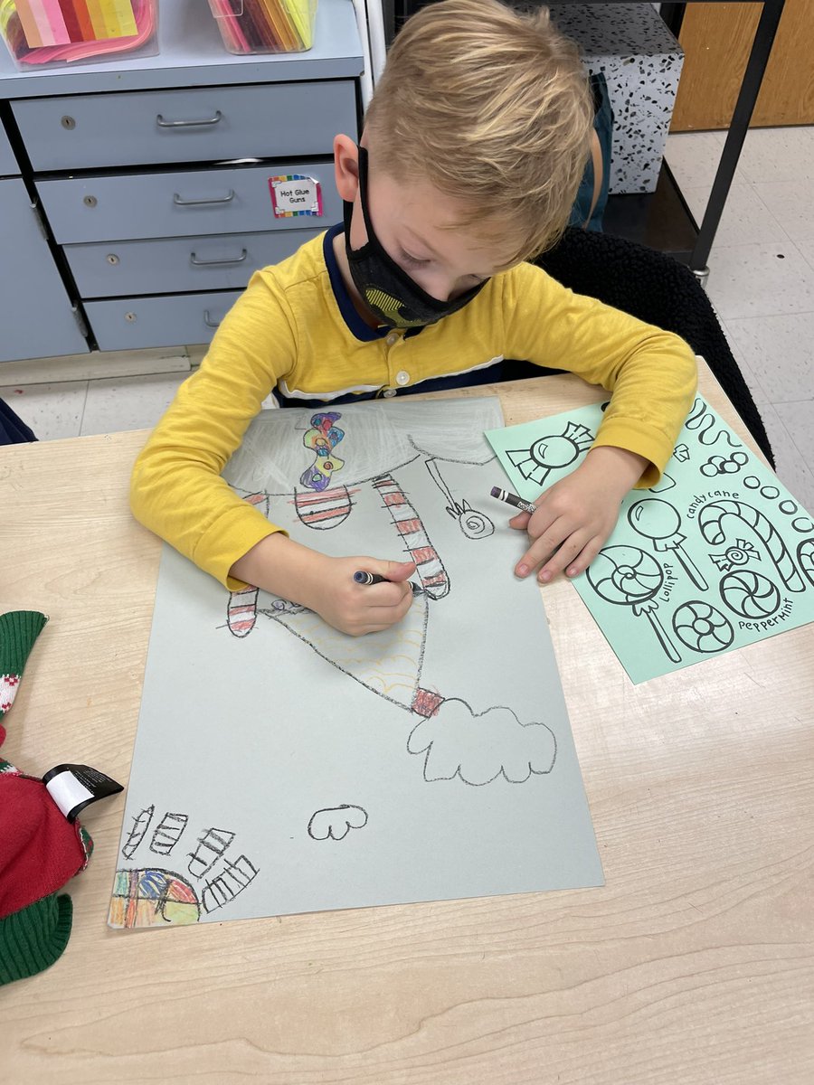 artwithMsFlo's tweet photo. Getting ready for winter break by drawing a creative candy house with @MrsClavijoFCPS kindergarten class! @FairhillES https://t.co/ozyRQDfmSc