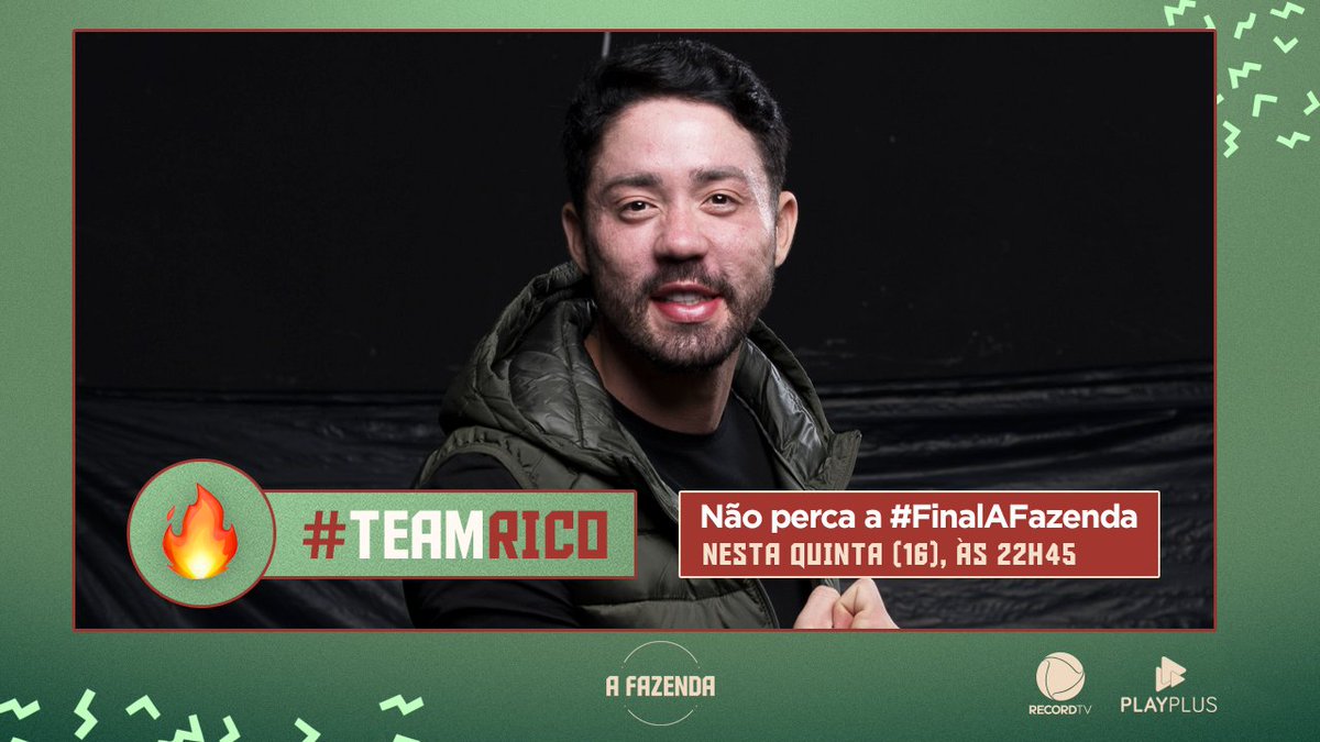 afazendarecord's tweet photo. Hora de saber quem aí está torcendo para o @RicoMelquiades... cadê a galera #TeamRico? 🔥

É hoooje! 🤩 Às 22h45, vamos saber quem levará o prêmio mais desejado do reality!

Não percam a #FinalAFazenda! 👉 Assistam pela @recordtvoficial ou acessando o https://t.co/sJRe2qQaI8! https://t.co/0z8JetqjT9