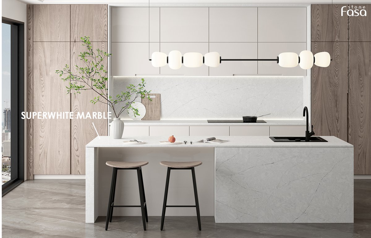 FasaStone's tweet photo. This modern kitchen is made with #superwhite marble quartz surface from FASA!
.
.
Super white marble is designed with multi grey color background and long sharp grey veins. We❤this beautiful kitchentops! #marble #marblekitchen #quartzcountertops #quartzsupplier #countertops https://t.co/dFUAAinmEA