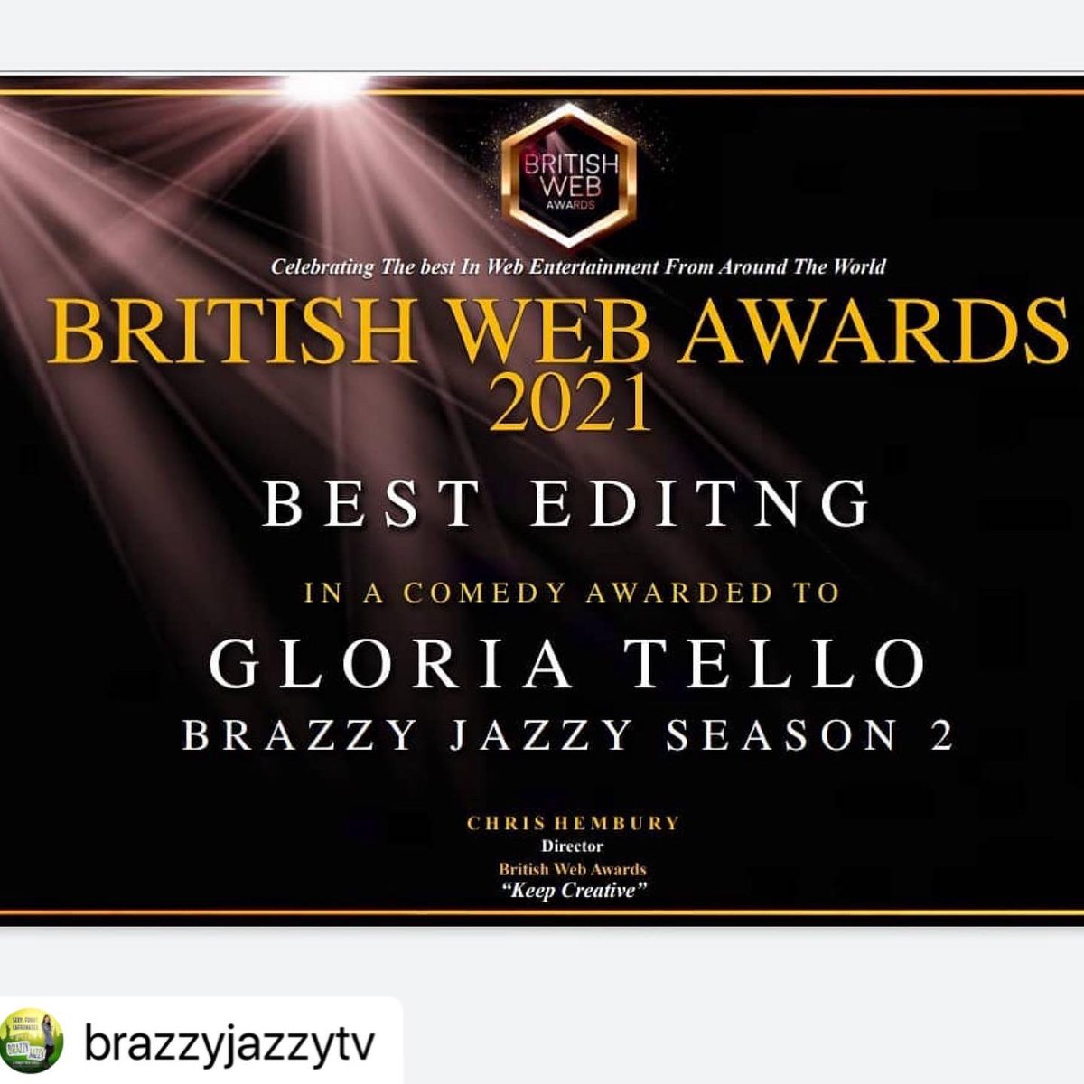 British Web Awards (@britishwebaward) on Twitter photo #Repost <a href="/brazzyjazzytv/">Brazzy Jazzy</a> with thanks muchly to the British Web Award's for recognizing our spectacular editor Glória Tello, our chic outfits, & our kick ass DINA - Alana Johnson!!
#spazuzu #twistedmirrortv #samba #britishwebawards #ambev #cachacaleblon #britishwebawards #Repost <a href="/brazzyjazzytv/">Brazzy Jazzy</a> with thanks muchly to the British Web Award's for recognizing our spectacular editor Glória Tello, our chic outfits, & our kick ass DINA - Alana Johnson!!
#spazuzu #twistedmirrortv #samba #britishwebawards #ambev #cachacaleblon #britishwebawards