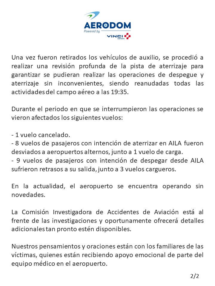 Comunicado ante evento de accidente aeronave HI1050
