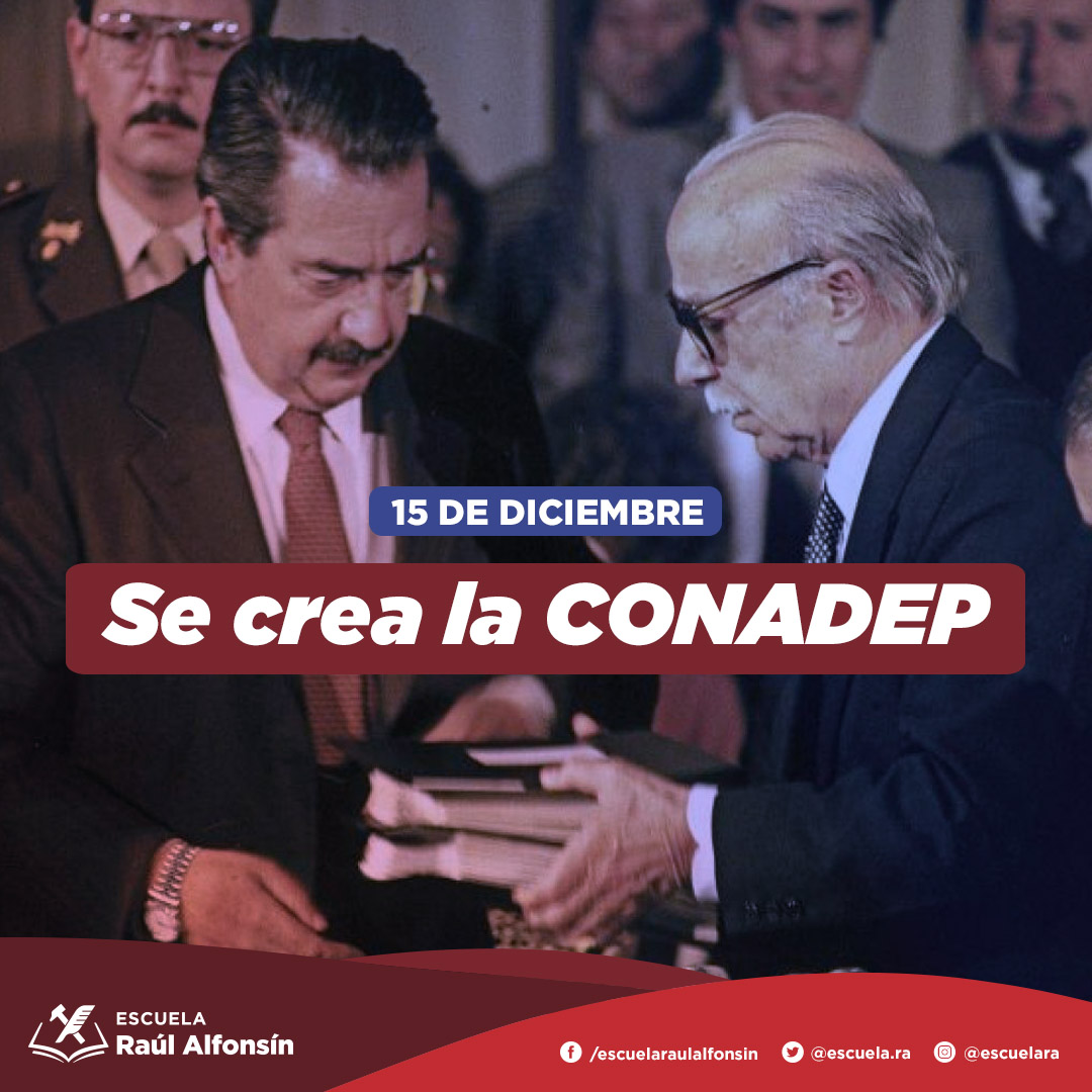 escuelara's tweet image. Un día como el de hoy, pero de 1983, el gobierno democrático de Raúl Alfonsín creó, a sólo cinco días de tomar el poder, la Comisión Nacional sobre la Desaparición de Personas.