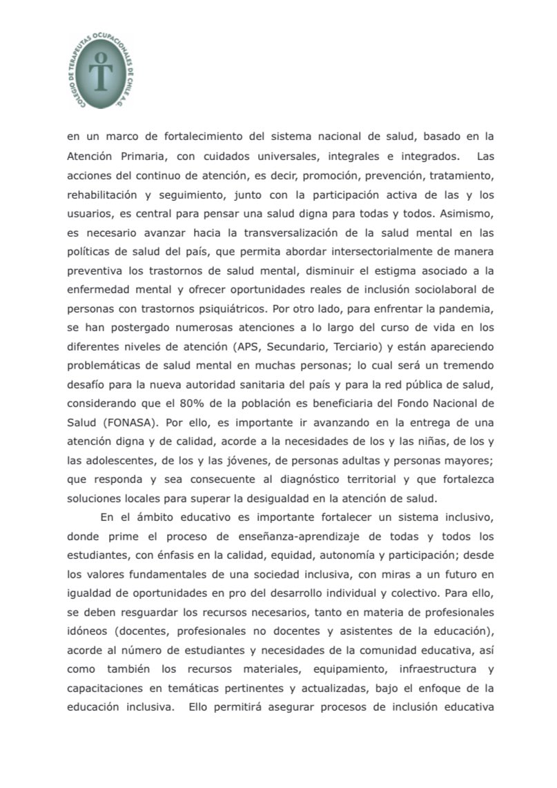 ChileColto's tweet photo. ESTIMADOS/AS COMPARTIMOS CON USTEDES DECLARACIÓN DEL COLEGIO DE TERAPEUTAS OCUPACIONALES DE CHILE A.G EN RELACIÓN CON LA SEGUNDA VUELTA PRESIDENCIAL #coltochilesomostodos https://t.co/mIk7A2hPSI
