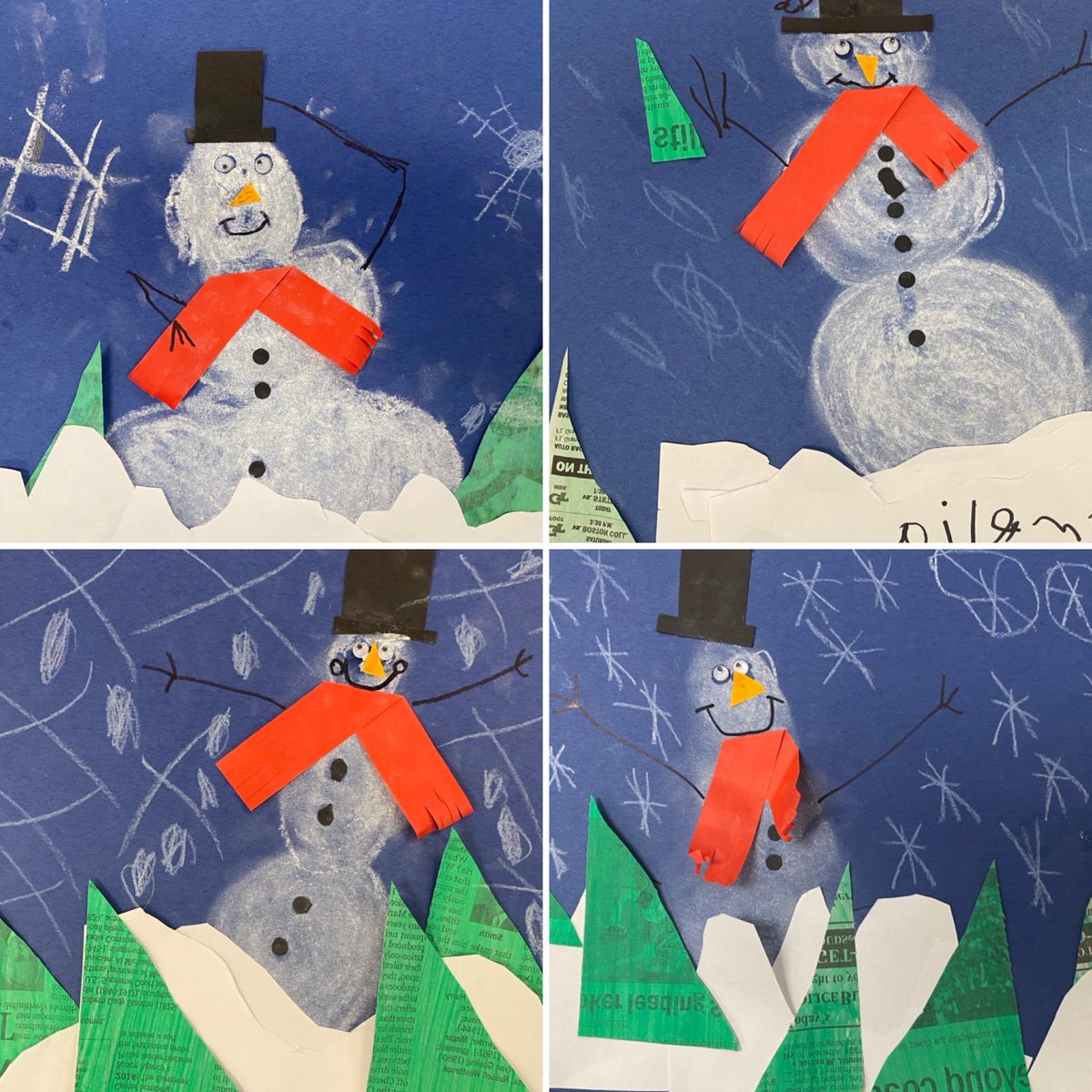 KincaidArt's tweet photo. Snowmen today for our Week of Winter Art. My Littles used their “smudgers”👆🏾 to smooth the chalk circles into spheres.
Quote from a Little as he addresses his pointer finger:
“Okay Smudgie, now is your time to shine!” 🤣🤣🤣
#cobbartrocks #crackingmeup #SnowMan #lovemystudents https://t.co/I2oxFQcwFe