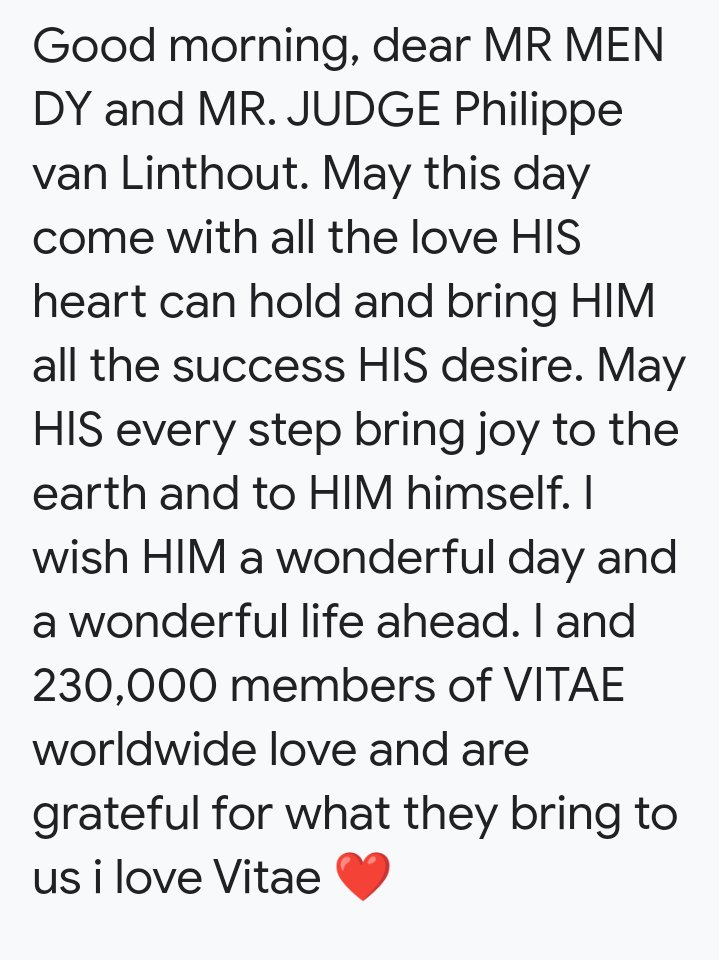Tôi biết ơn hai con người vì sự nhân văn và vững chắc về pháp lý hai trái tim hãy hòa chung nhịp đập để mang lại sự thịnh vượng bền lâu cho cộng đồng VITAE toàn 🌎 
Love #Vitae, #Mendy.. <a href="/alexanderdecroo/">Alexander De Croo 🇺🇳</a> @jior4justice <a href="/MonarchieBe/">Belgian Royal Palace</a> <a href="/Shrage2018/">Shrage</a> ,<a href="/cVan/">cVanspoon</a>