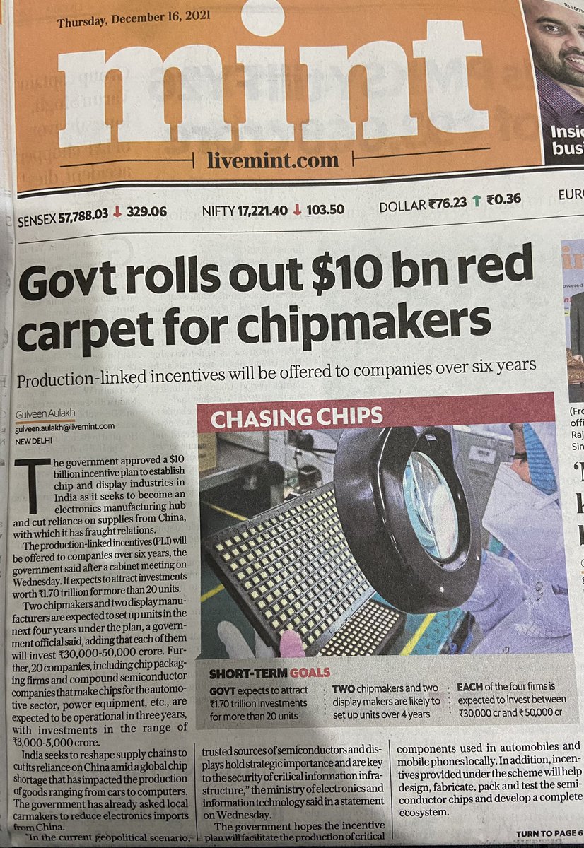 This is the need of the hour. Right from the early 90s we had been saying that we don’t need potato chips, that too made by MNCs, we need to make computer chips ourselves. Kudos @narendramodi to envisage the idea of making India manufacturing hub for electronic chips and display.