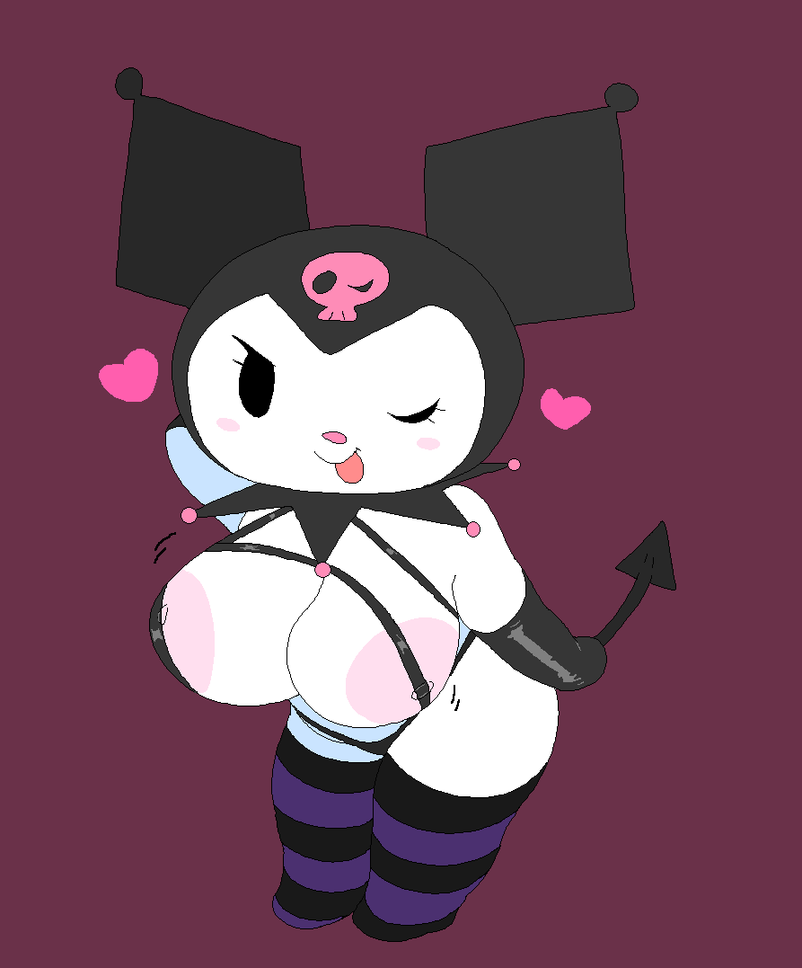 Kuromi's showing off her stuff to the reader, teasing 'em a bunch. She's looking to have some fun, no doubt, but not without a lil' bit of fun, first!~ 

💜 ; C'mon, don't you want a taste of alllll this? Hmmm?~ 

✒; @/CassetteDream