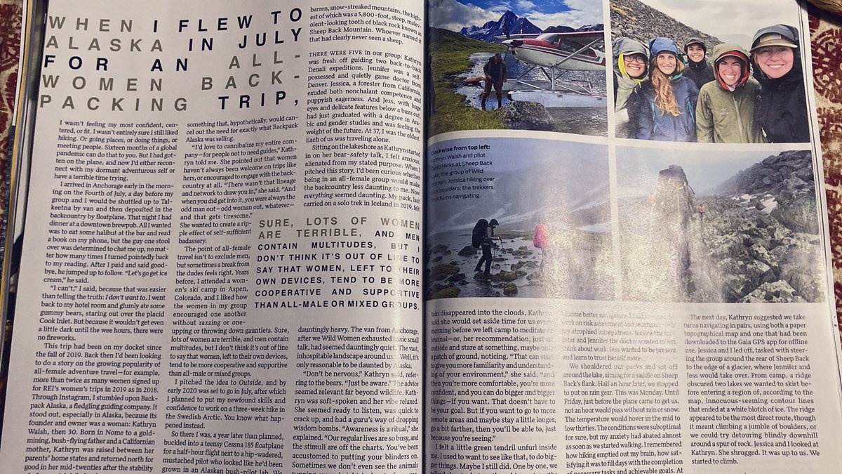 Loving this piece on all-women backpacking in Alaska by <a href="/MaggieShipstead/">Maggie Shipstead</a> <a href="/outsidemagazine/">Outside Magazine</a> And, yep! I'm reading it the old-fashioned way...(gasp!) in print! #longliveprint