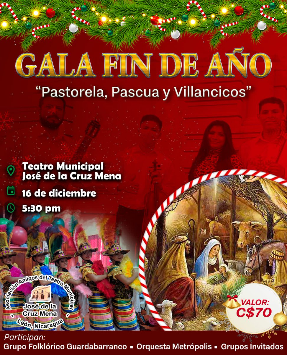🗣 Atención pueblo leones🚨

Este 16 de Diciembre se llevará acabo la GALA FIN DE AÑO "Pastorela, Pascua y Villancicos"☃️🌲🦌🎅🎶 en Teatro Municipal José de la Cruz Mena🏢, no te pierdas este grandioso evento.😌

#DiciembreEnPazYVictorias #LeónRevolución #PLOMO19 <a href="/BERINGESQUIVEL/">Bering Esquivel</a>
