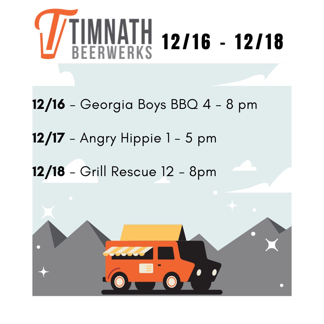 Food trucks for this week! Our full list of food trucks is always available on our website: timnathbeerwerks.com/new-events?vie…