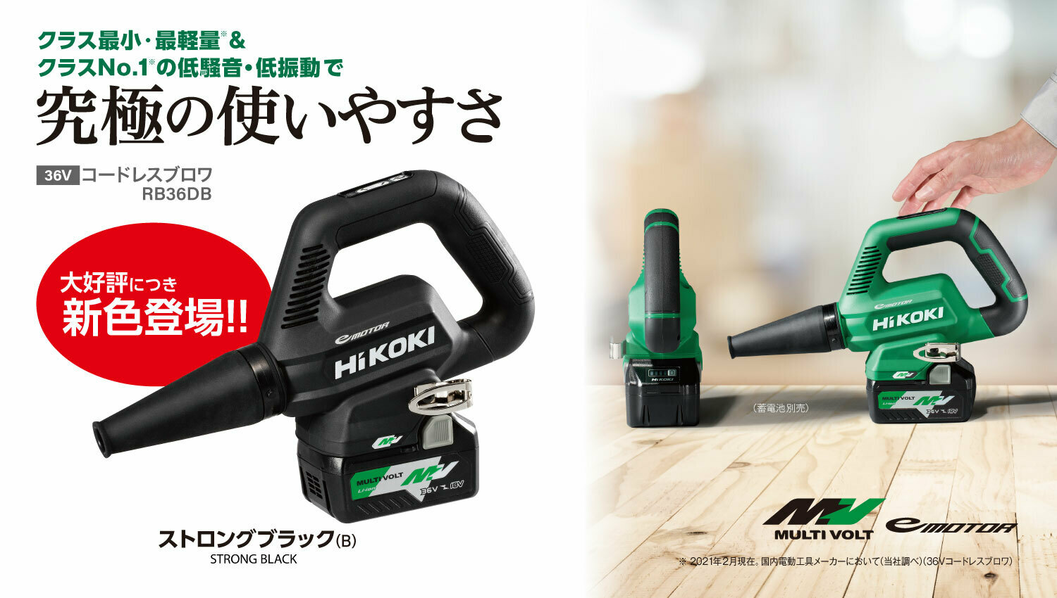 現品限り一斉値下げ！】 HiKOKI ハイコーキ 36V 充電式 ブロワ ストロングブラック 小型 軽量 低騒音 風量3段切替 蓄電池 充電器別売り  RB36DB N