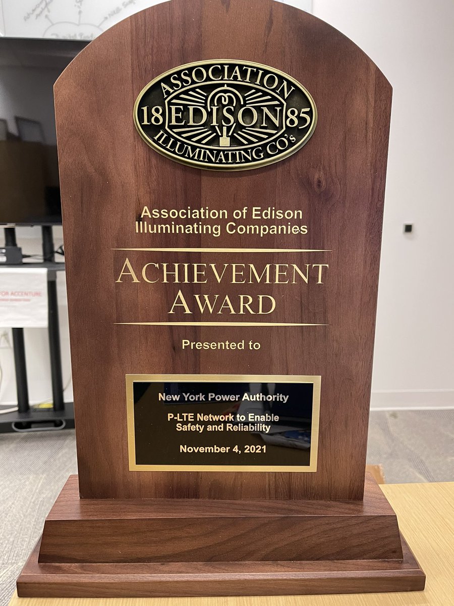 Extremely proud to see this achievement award from the ASSOCIATION OF EDISON ILLUMINATING COMPANIES earned by our Private-LTE project team at the <a href="/NYPAenergy/">NY Power Authority</a>. It is so well-deserved for the future-proofing and resilience it adds to statewide #NYPA communications.