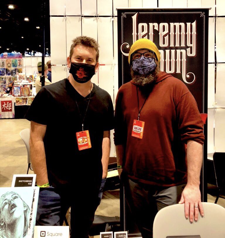 JimOusley's tweet photo. It was a treat to finally get to meet @jerhaun at @c2e2. Big fan of #RedMother! He’s the cool dude on the right, and I’m the nerd on the left. #c2e22021 #readmorecomics https://t.co/cZEg9qbv2C