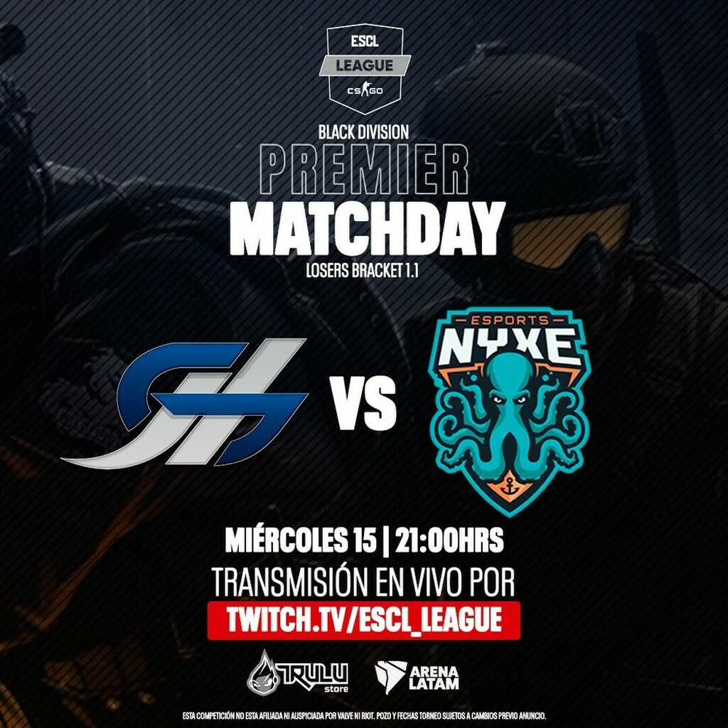 DUELO DE ELIMINACIÓN 
<a href="/geniuzhard/">GeniuzHard</a> Y @nyxeesport  Buscan mantenerse en la Premier 

HOY A LAS 21 HRS