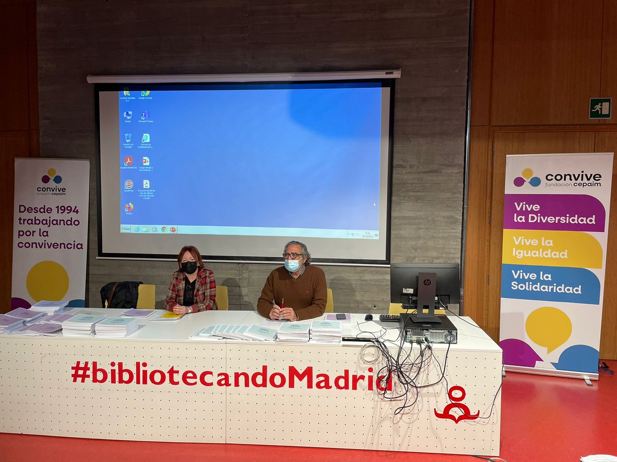 FundacionCepaim's tweet photo. Hoy, en Fundación Cepaim estamos presentando los principales resultados del proyecto #NEO50 en #Madrid
🗣️Comienza la mesa inaugural de la jornada 'Mujeres y hombres ante los cuidados: autonomía, empleo y masculinidad(es)'
📌 Biblioteca Ana María Matute
#FSE @MSocialGob https://t.co/Y2glLQYJUs