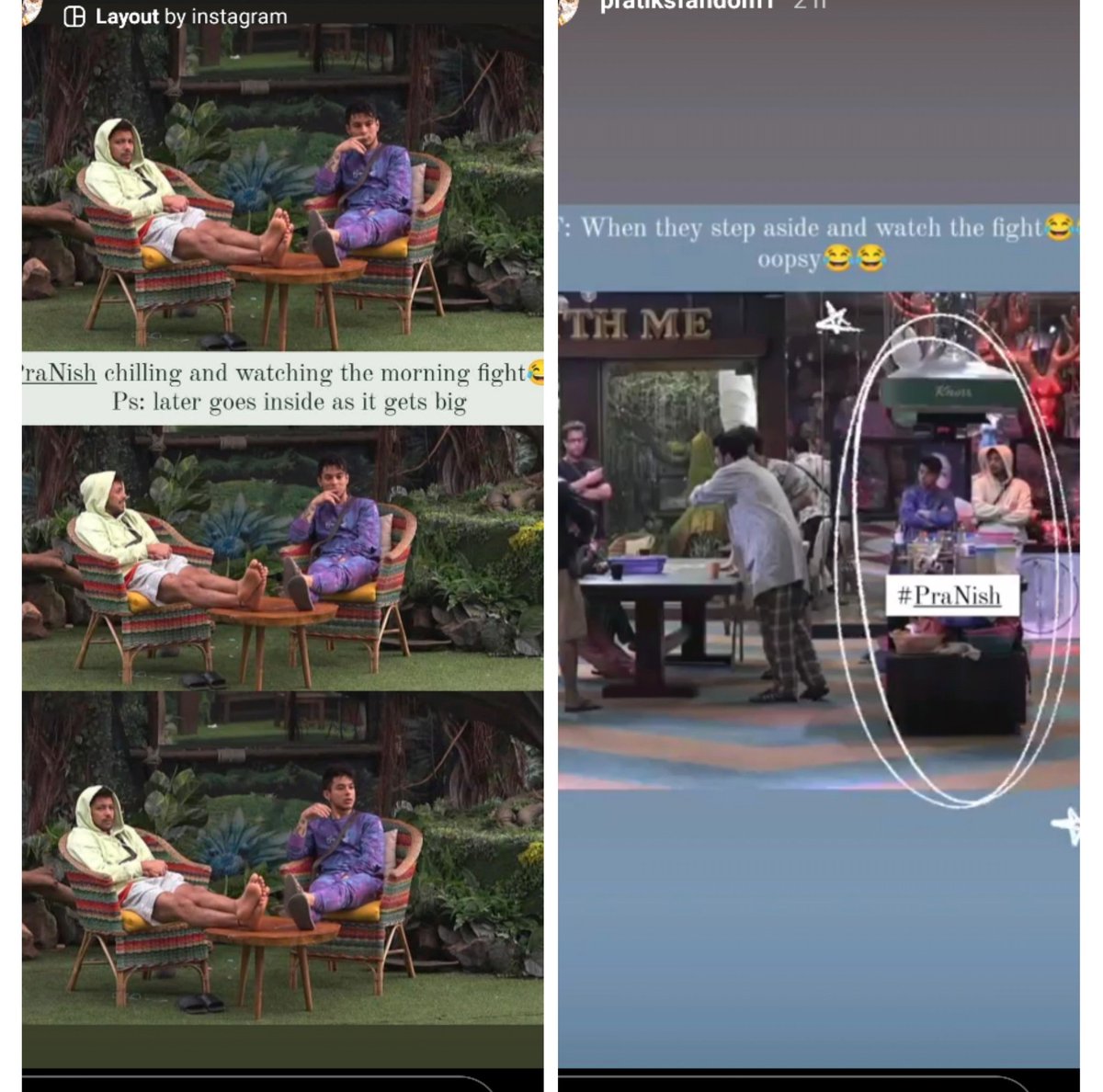 PraNish chilling and watching the morning fight
My #PraNish heart

#PratikSehajpal #NishantBhat #PratikFam #BB15ThePratikShow