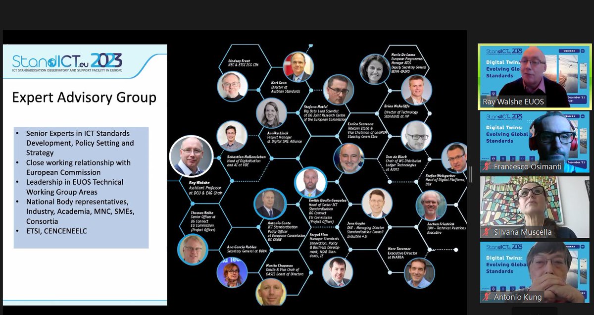 Stand_ICT's tweet image. .@Stand_ICT #EUOS Director @RayWalshe is presenting the key-results achieved so far with the paramount role of guidance &amp;amp; support of the #EAG &amp;amp; the massive involvement of 118 #ICT Senior #Standards experts! #DigitalTwins #Standardisation