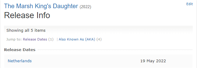 According to <a href="/IMDb/">IMDb</a>, #themarshkingsdaughter releases on May 19, 2022, in the Netherlands. No official release date has been declared for the USA or UK. 

Starring: Daisy Ridley, Ben Mendelsohn, <a href="/brooklynnprince/">Brooklynn Prince</a>, <a href="/gilbirmingham/">Gil Birmingham</a>, Garrett Hedlund, Caren Pistorius and <a href="/itsjoeycarson/">Joey Carson</a>