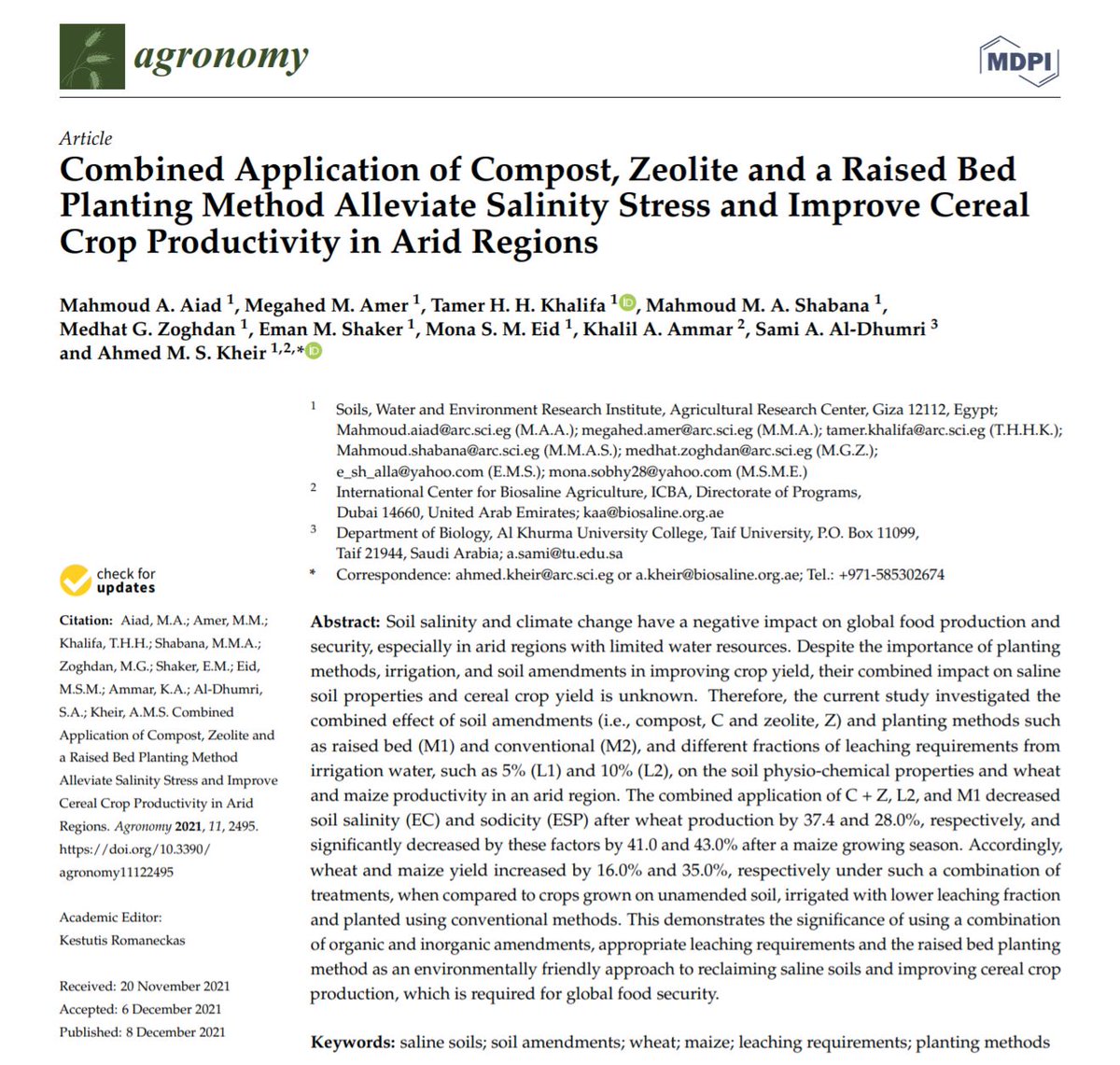 ICBAAgriculture's tweet photo. 🆕Study
Combined Application of Compost, Zeolite and a Raised Bed Planting Method Alleviate Salinity Stress and Improve Cereal Crop Productivity in Arid Regions
➡️https://t.co/ni2xPWz2Ro
- - -
#ICBAStudy #ICBAAgriculture #إكبا https://t.co/2dVNVBPmgR