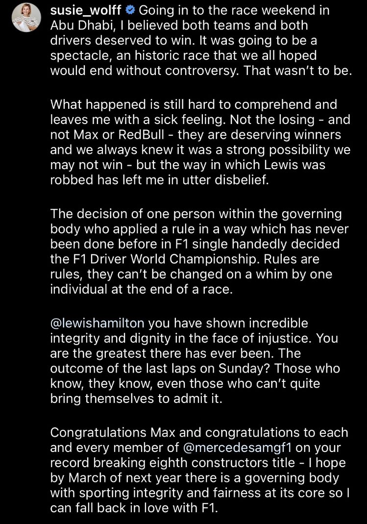 notathome1900's tweet photo. The flood gates are opening, and the first to speak out is #SusieWolff with no holding back 

 #F1xed 
#IStandWithLewis #JusticeForLewis #FIA #F1 #MercedesAMGF1 https://t.co/JIpmuqdKkz