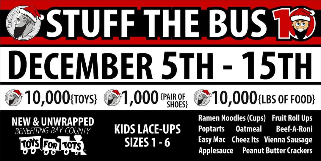 NMCCCLLC's tweet image. We were happy to help Stuff The Bus with the 10th annual Toy Drive with toys, shoes, &amp;amp; a monetary donation for food. They are about 100 shoes away from their goal. Please pick up a pair of kids lace-ups size 1-6 &amp;amp; drop off at Wal-Mart 23rd St before noon tomorrow. #SaveChristmas