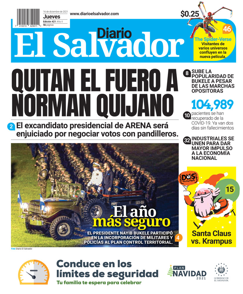 elsalvador's tweet photo. Esta es la portada de #DiarioElSalvador de este jueves, 16 de diciembre de 2021. #DiarioES https://t.co/XsNHcJornT