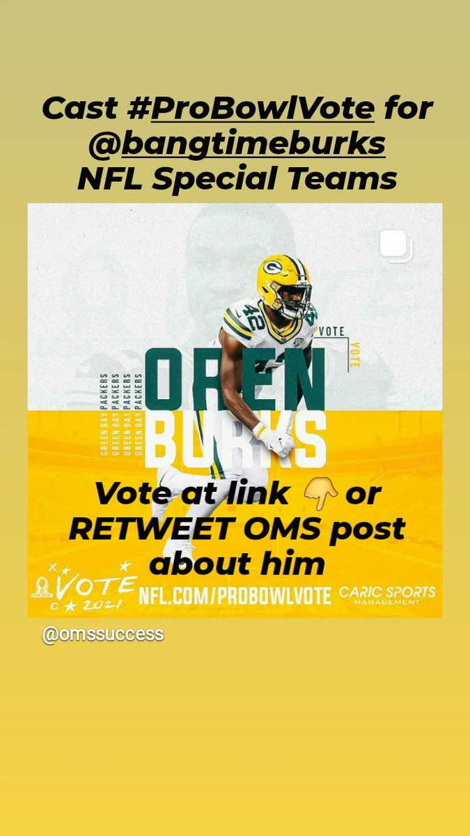 RT to VOTE for Oren Burks <a href="/BangTimeBurks/">Oren Burks</a> for #ProBowlVote #42 of #GoPackGo SpecialTeams (ST)

#ProBowlVote Oren Burks
#ProBowlVote <a href="/BangTimeBurks/">Oren Burks</a> #ProBowlVote Oren Burks #ProBowlVote <a href="/BangTimeBurks/">Oren Burks</a> #ProBowlVote Oren Burks
#ProBowlVote <a href="/BangTimeBurks/">Oren Burks</a>
Oren Burks 
#OSB95 #OMSsucces