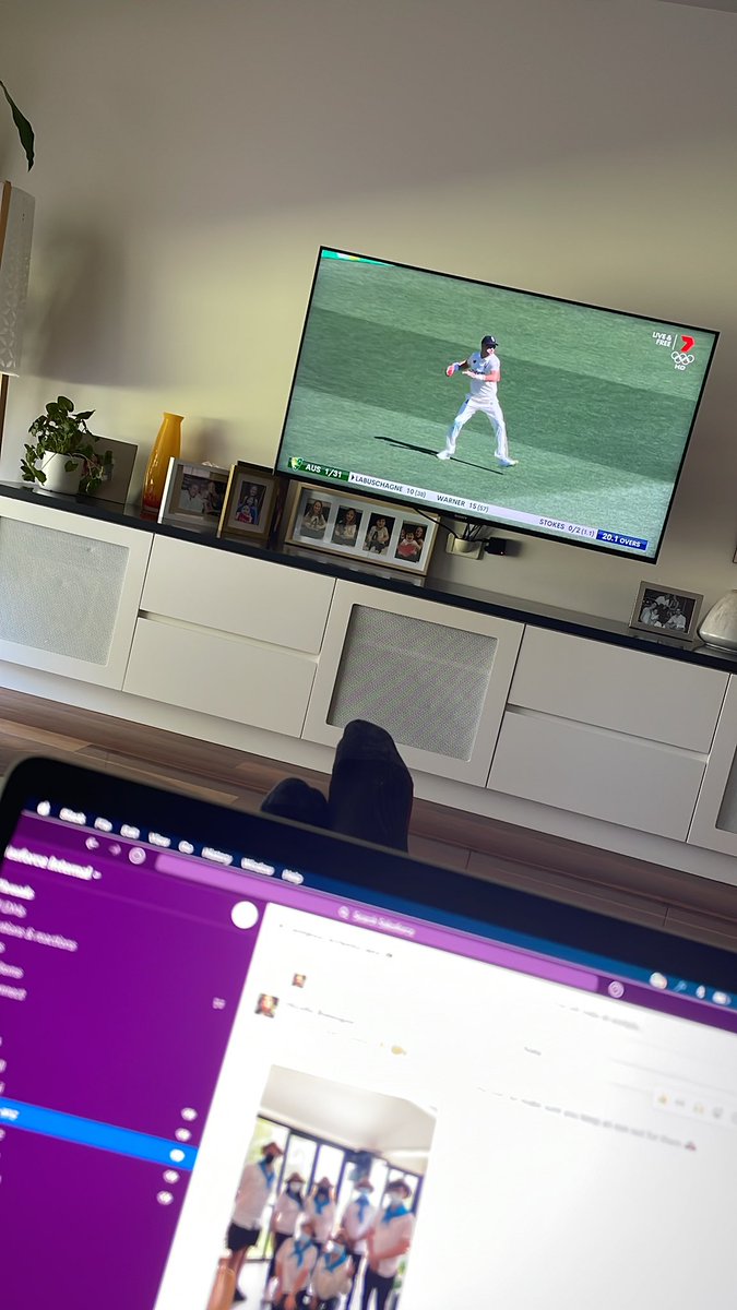 krubs's tweet image. #SalesforceFlex means working from anywhere! In this case the couch with the cricket in the background!