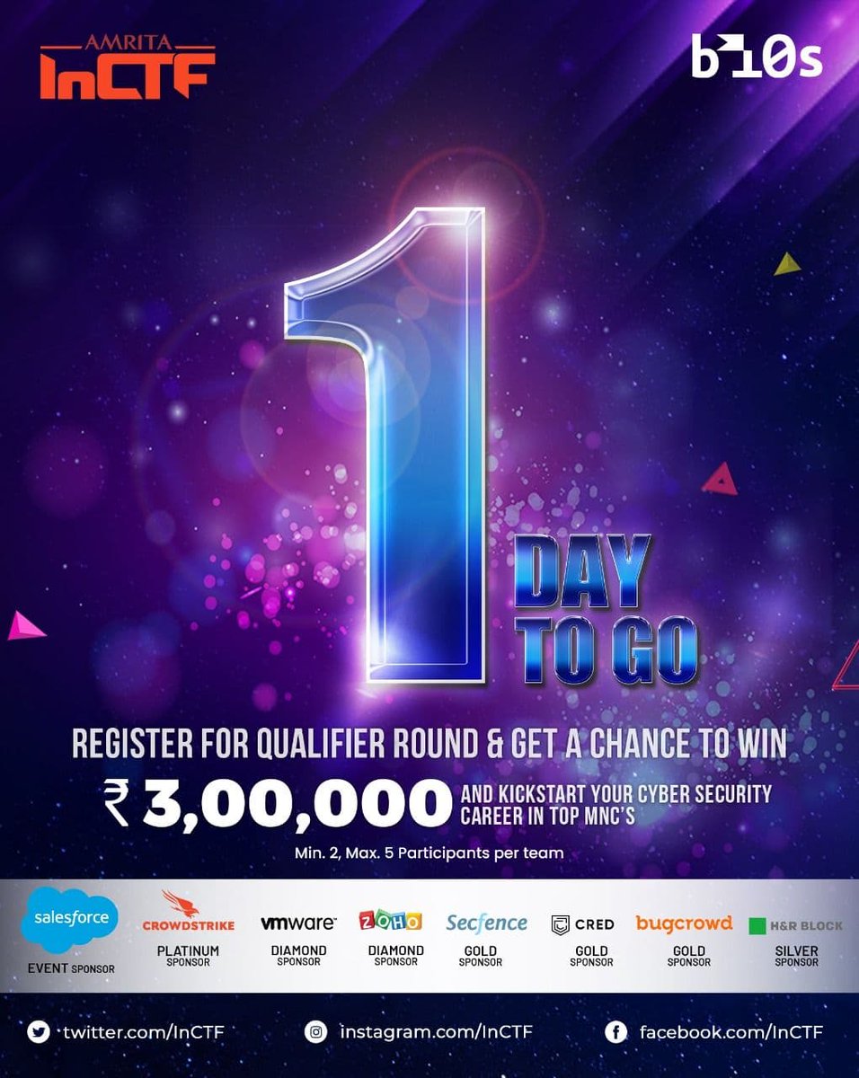 InCTF's tweet photo. Register now at https://t.co/KiDJnTeLni
.
.
.
.
#inCTF #cybersecurity #ctf #amrita #teambi0s #inctf #hacking https://t.co/602vv35hBR