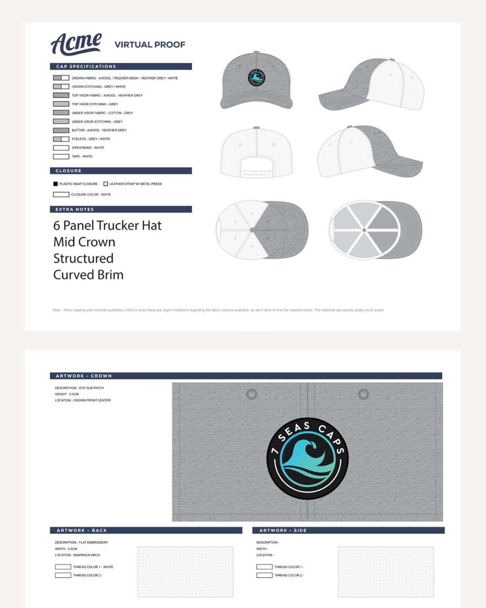 7SeasCaps's tweet photo. Today marks the official start of 7 Seas Caps. We finished designing our hats with our friends over at ACME. https://t.co/pjav8MEQUV