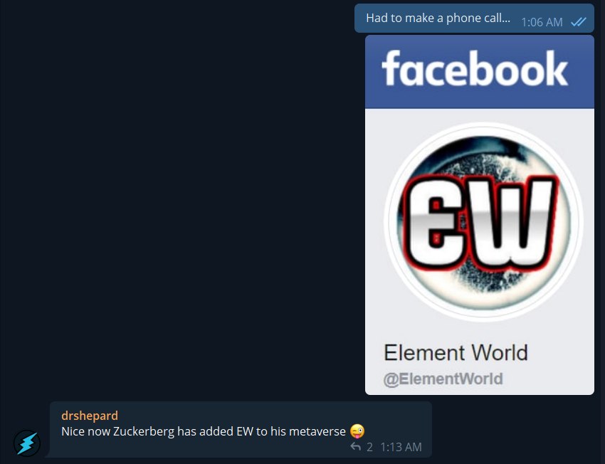 ElementWorldnet's tweet photo. @ElementWorldnet in the @Meta @digitspin @drshepard_ https://t.co/ZOIuTjbj2D
