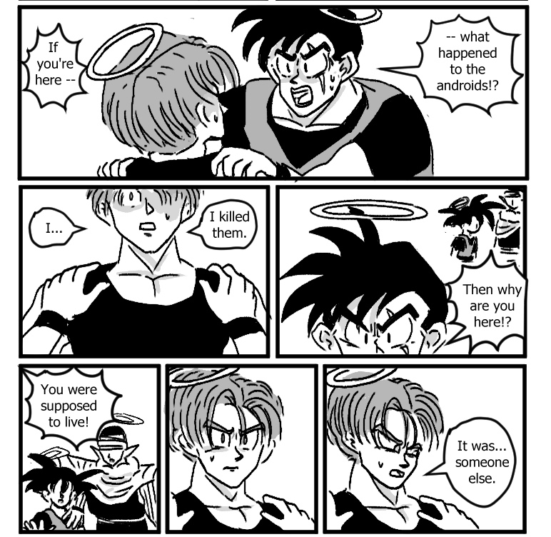 ricelover112's tweet photo. After dying at the hands of Imperfect Cell, Trunks meets Gohan in the afterlife.

("You were supposed to live!") https://t.co/L9iiOPYHiu