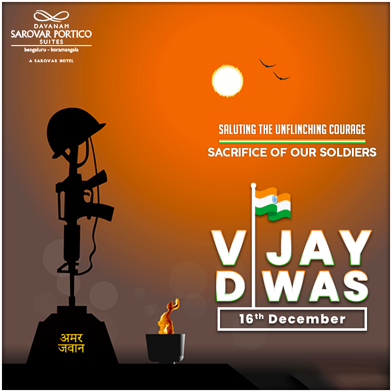 The nation will always be grateful to you for your supreme sacrifice, valor, and courage.
49th Vijay Diwas

#DavanamSarovarPortico #Bangalore #Sarovar #SarovarHotels #Hotels #VijayDiwas #IndianArmy #IndianArmyForces #VijayDiwas2021 #India #Sacrifice #Courage