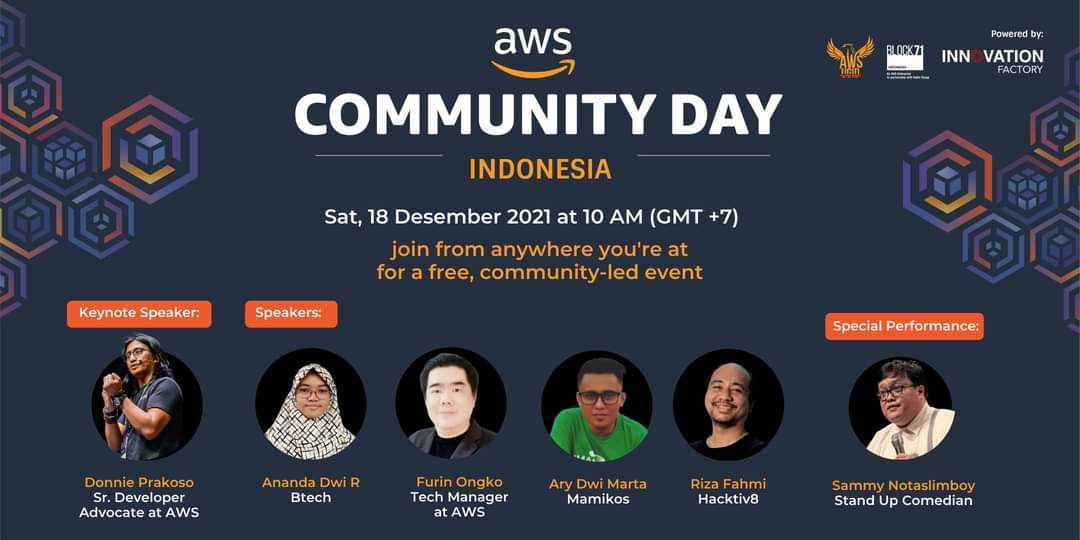 [AWS Community Day]

Halo semua, kira-kira sabtu ini sudah kegiatan belum. Kalau masih bingung mau ngapain yuk join aja di acara AWS Community Day yang diselenggarakan secara virtual 

RSVP: meetup.com/AWS-User-Group…