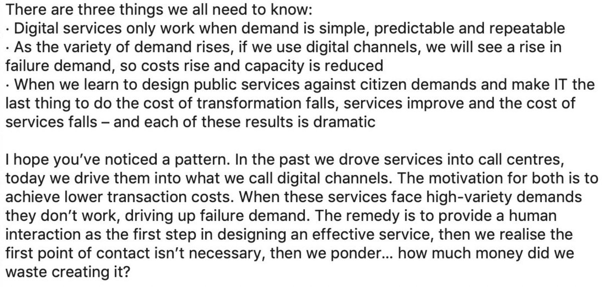 This.

Wisdom about digital services by @JohnWSeddon.

#agile #leadership #failuredemand #häiriökysyntä #digitalisation #sote #johtaminen #soteuudistus