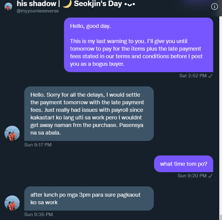 MADEINKRSHOP_BU's tweet photo. BOGUS BUYER / JOY RESERVER OF @MADEINKRSHOP_ 

NAME: anjelamarie padre
TWT USERNAME: @myyoonieeeverse 
CONTACT NO. : 0956***9884
AMOUNT: ₱335.00
ITEMS: BTS SG SET 4 (RANDOM PAPER MAGNET+ POSTER TABLOID SET)

daming ebas na magbabayad na daw kuno pero hanggang ngayon wala pa din+ https://t.co/VPwFYA6Pq2