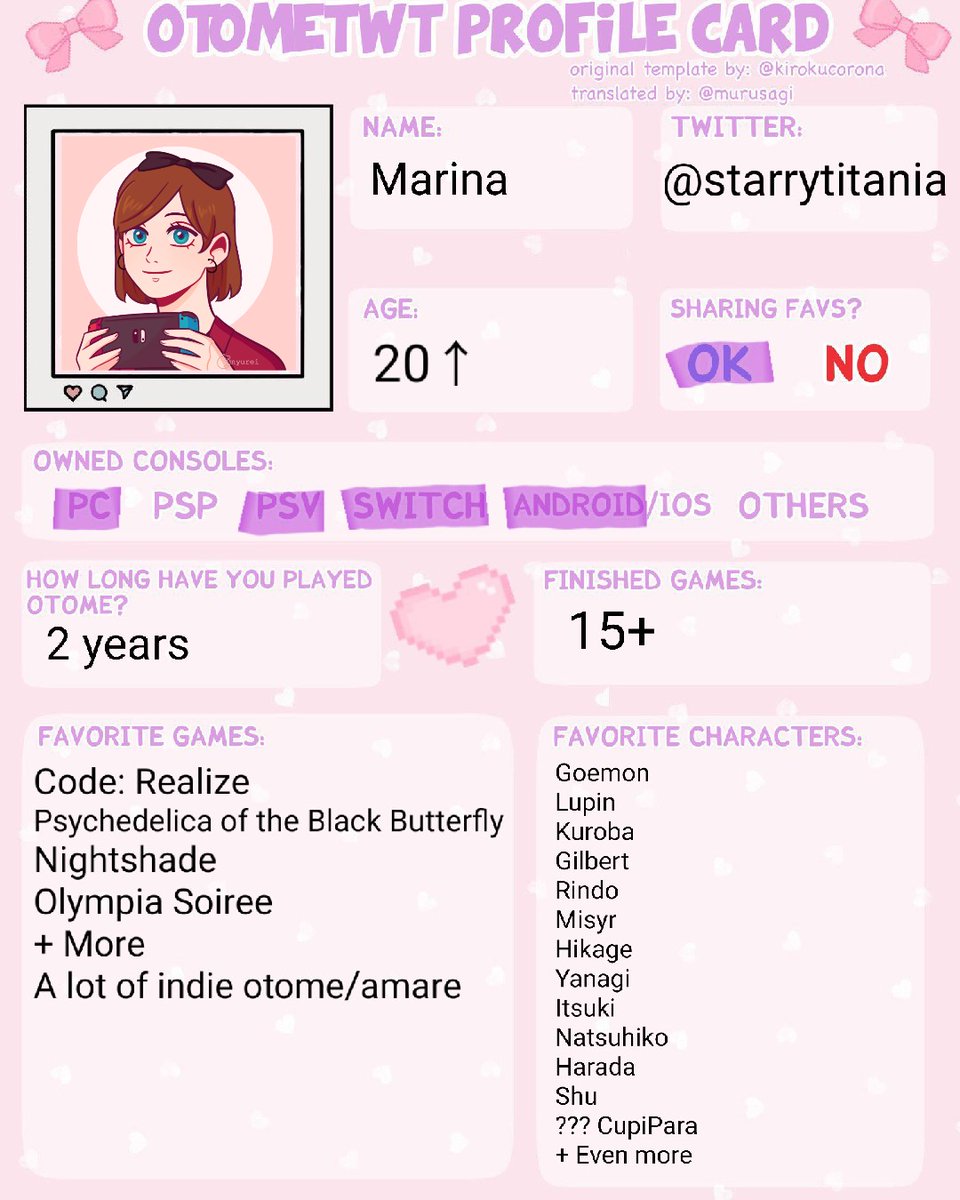 starrytitania's tweet photo. new #otometwtintro! 😆 
too many good games and characters to list T_T https://t.co/fkocmPh7ae