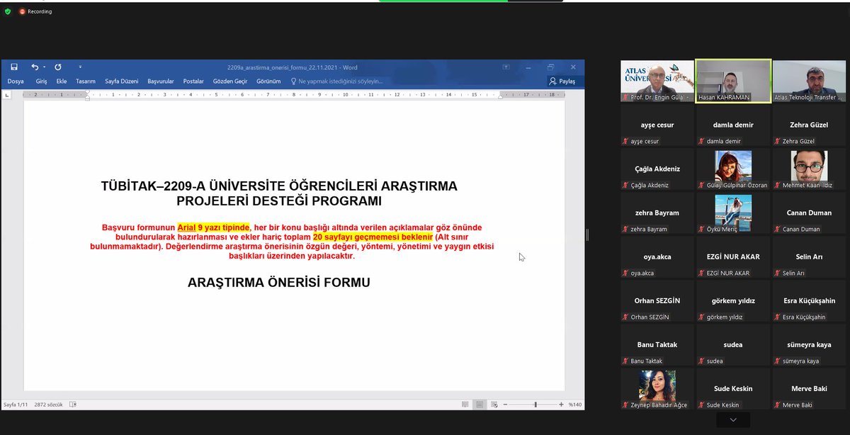 Proje önerileri ile TÜBİTAK 2209 Destek Programına başvuracak öğrencilerimize, Atlas TTO'nun organizasyonu ve Dr. Öğr. Üyesi Hasan KAHRAMAN hocamızın önemli katkıları ile proje yazma eğitimi verdik. Öğrencilerimize başarılar diliyorum. 
 #AtlasÜniversitesi @AtlasTto @atlasunv