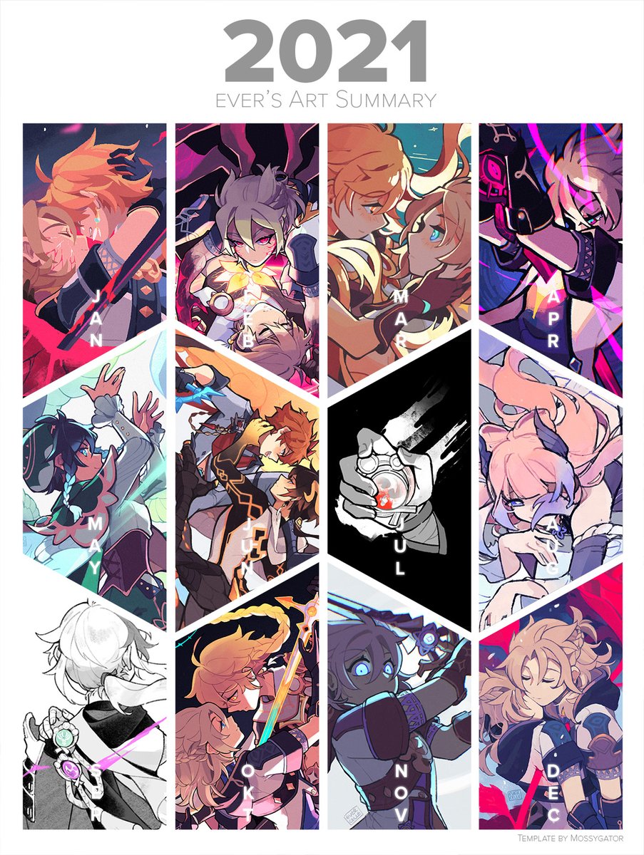 my 2021 art summaries ft. xv worms edition and Everything Else 😔🤘 started the year stabbing albedo ending the year stabbing albedo. that feels right 