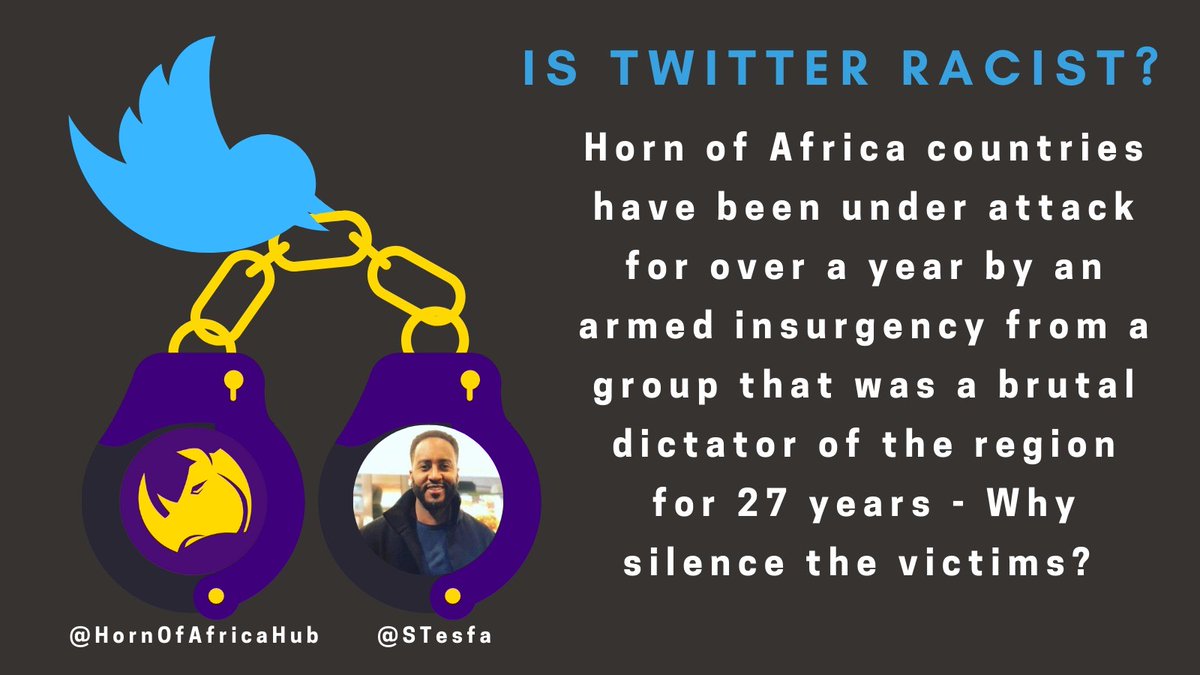 HermelaTV's tweet photo. IS TWITTER RACIST? It's been two+ weeks since @Stesfa &amp; @HornofAfricaHub, pro-Africa voices were suddenly suspended w/o reason. After appeal, @Stesfa was told some vague reason abt artificially amplifying his voice, HOAH has yet to get a response to appeal. #NoMore #TwitterRacism https://t.co/jw3aRZcCzp