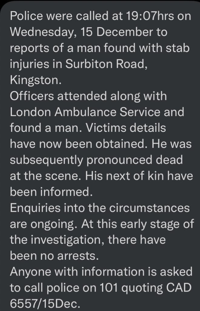 JonTolleyTweets's tweet photo. very sad news of a stabbing on the parade just past Kingston Uni, before Surbiton High https://t.co/uanOcBe2mj