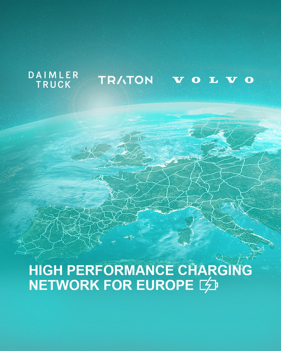 DaimlerTruck's tweet photo. Long-haul #eMobility infrastructure across Europe: We have signed a joint venture agreement with the @VolvoGroup &amp; @TRATON_GROUP to install &amp; operate a public charging network for battery electric trucks &amp; coaches across Europe 👉https://t.co/5iMugo5YQy https://t.co/aHB6is9cBl