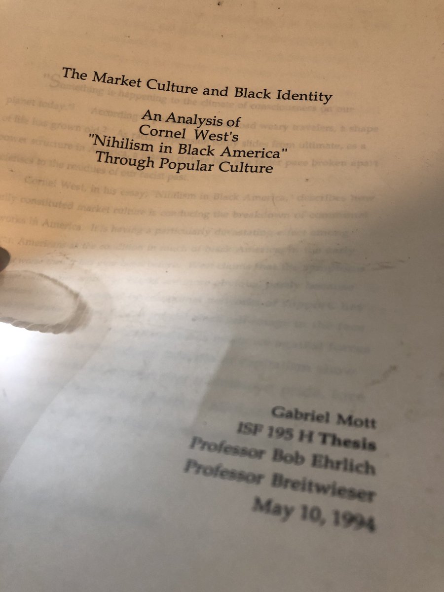 gabemott's tweet photo. Cleaning out the archives and came across my thesis sharing how Black hip-hop artists were the culture and backbone of America in the 1990s. #givethanks #UCberkeley #honorsThesis #CornelWest https://t.co/dDnDdvaB2I