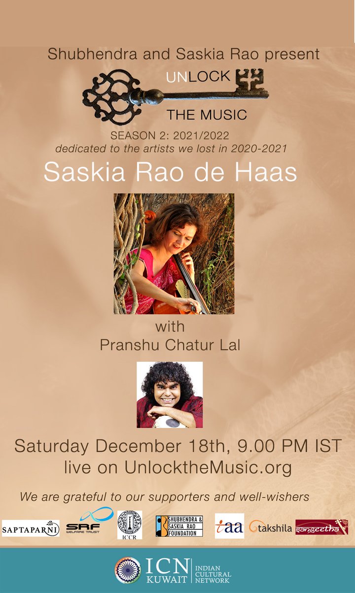 indian_icn's tweet photo. Join the live concert series "Unlock the Music - Season 2" organised by @ICCR_hq on 18th December, 2021 at 9 PM IST with Cello artist Maestro @SaskiaRaodeHaas
 accompanied by Shri @PCLTabla on Tabla at: https://t.co/caO21Zts7U https://t.co/GHrGnMd6Vn