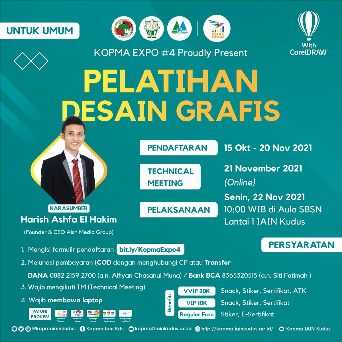 AishMedia's tweet photo. PELATIHAN DESAIN GRAFIS
KOPMA EXPO #4 2021 Institut Agama Islam Negeri (IAIN) Kudus.

#aishmedia #aishmediagroup #PelatihanDesainGrafis #PelatihanDesain #DesainGrafis #WebinarDesainGrafis #WebinarDesain #PelatihanVideografi #PelatihanFotografi #PelatihanEditingVideo #IAINKudus https://t.co/WPupkifStf