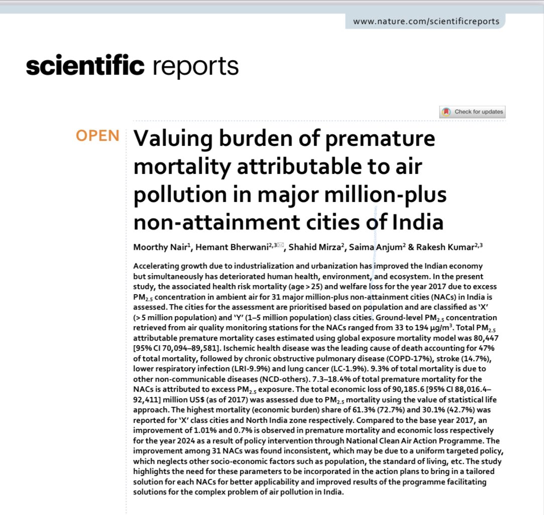Congratulations to Hemant and the team: Moorthy, Shahid and Saima for this neat work. Though the paper talks of cost of air pollution but one can compute benefits if we take science based actions…<a href="/CPCB_OFFICIAL/">Central Pollution Control Board</a> <a href="/moefcc/">MoEF&CC</a> <a href="/mpcb_official/">Maharashtra Pollution Control Board</a> <a href="/BSPCBOfficial/">Bihar State Pollution Control Board, Govt.of Bihar</a> @DPCC_pollution #CleanAir