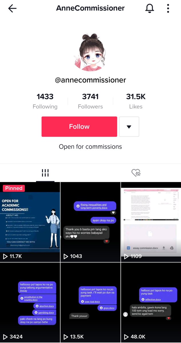 Kindly report this account! Siya yung nagpo-post about commissions. 

Here's the link: vt.tiktok.com/ZSeP5DTrA/
